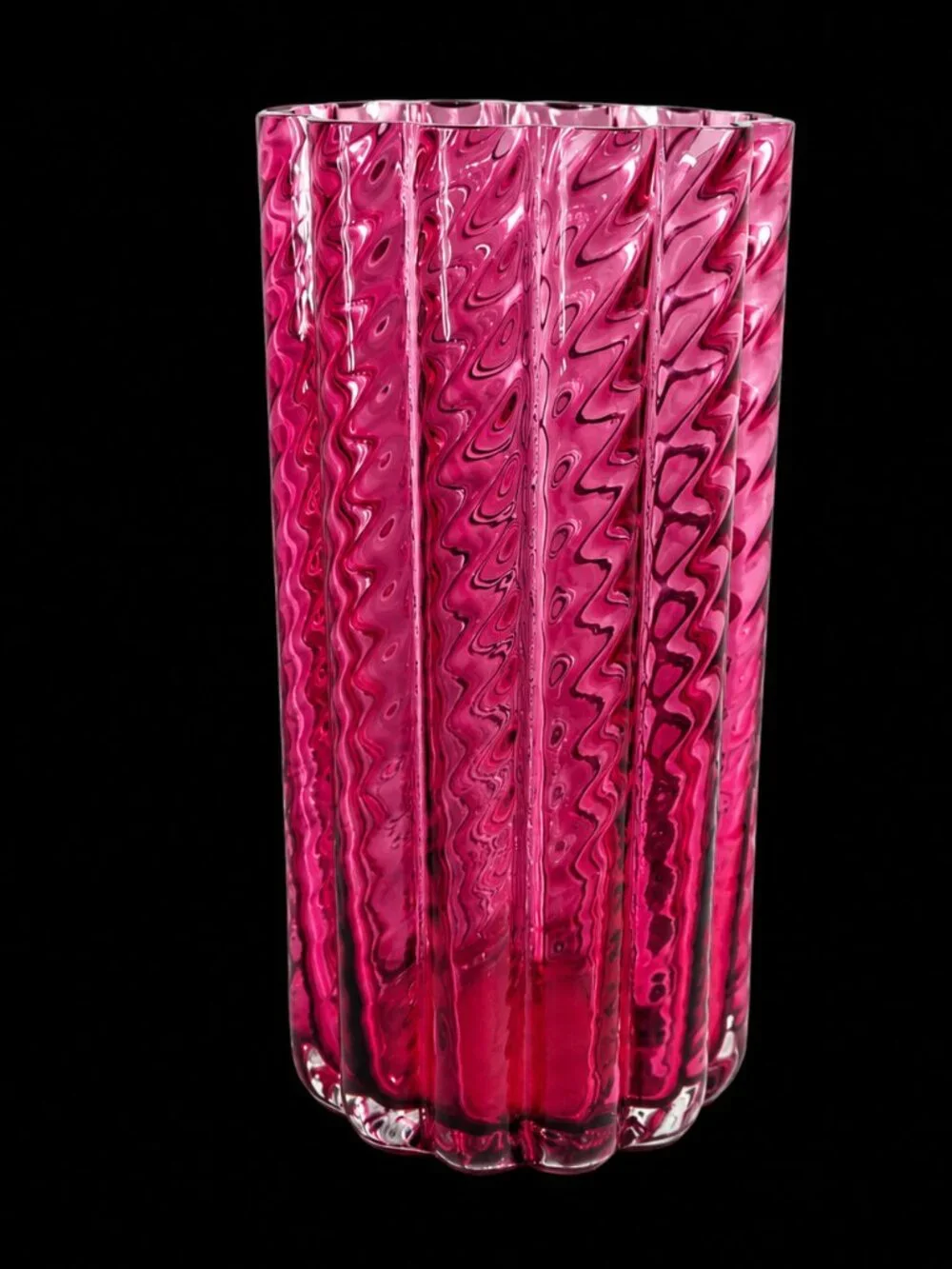 Vintage Pilgrim Glass Cranberry Ionic Optic Vase #1726 Hand Blown